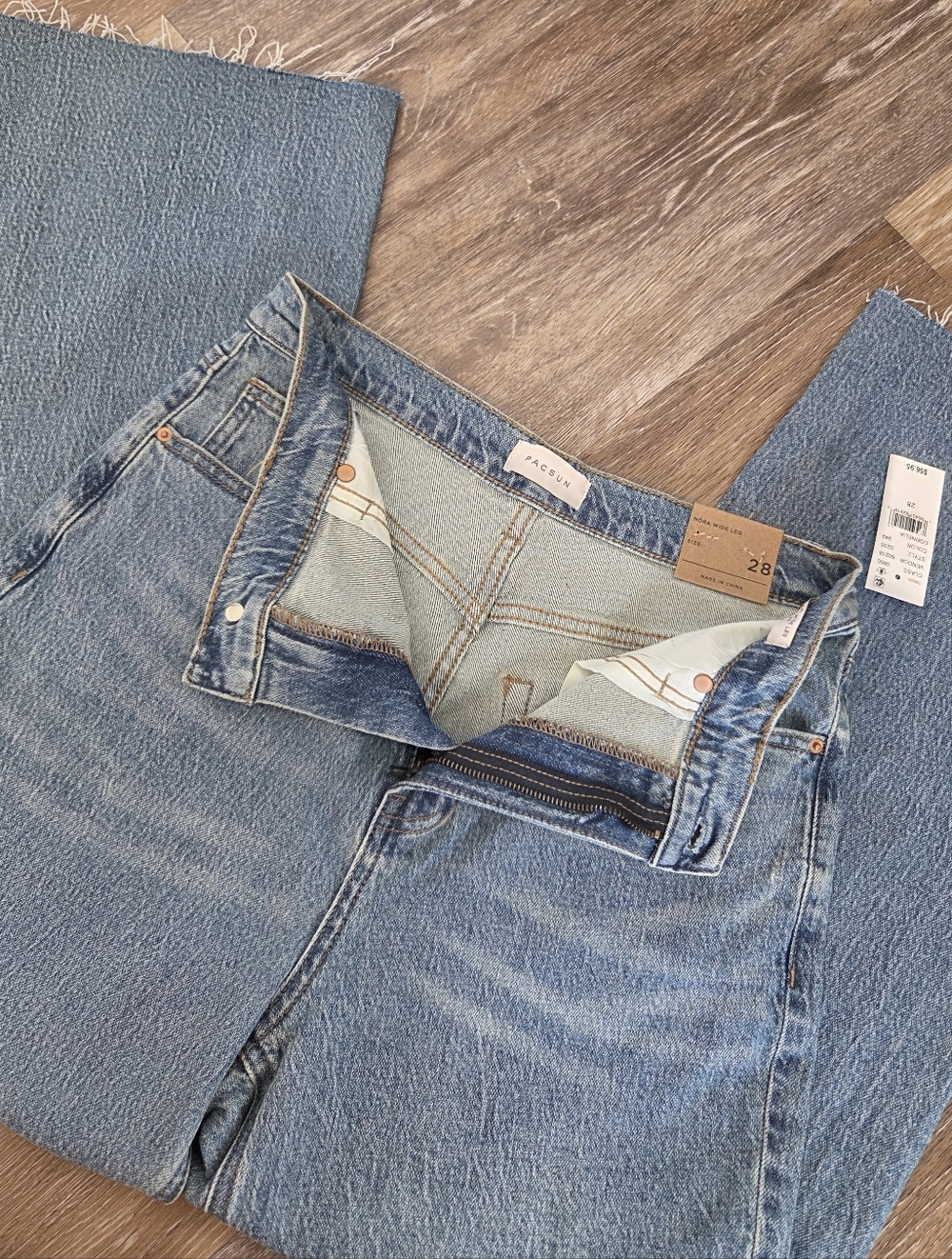 PacSun Nora Wide Leg Flare Blue Denim Jeans NWT High Rise High Waist Cropped - Picture 15 of 15